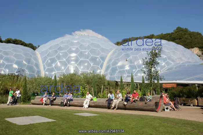 : Visitors outside at Eden Project Bodelva St Austell : Visitors outside at Eden Project Bodelva St Austell