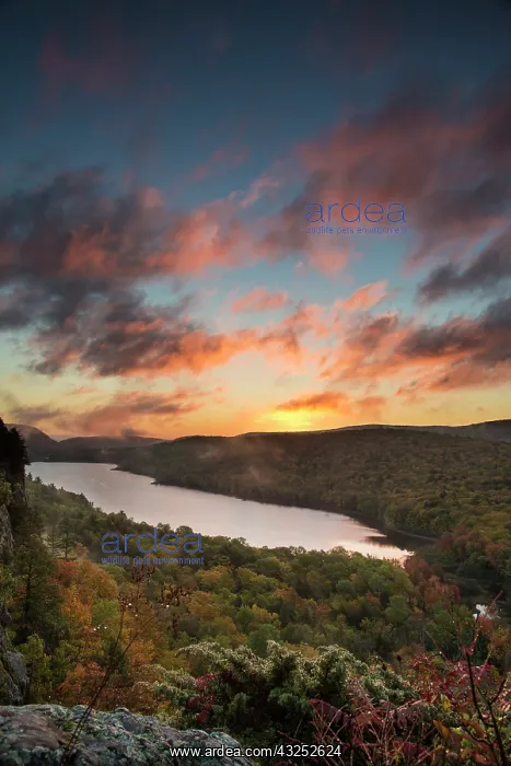 : Vivid sunrise over Lake of the Clouds in : Vivid sunrise over Lake of the Clouds in