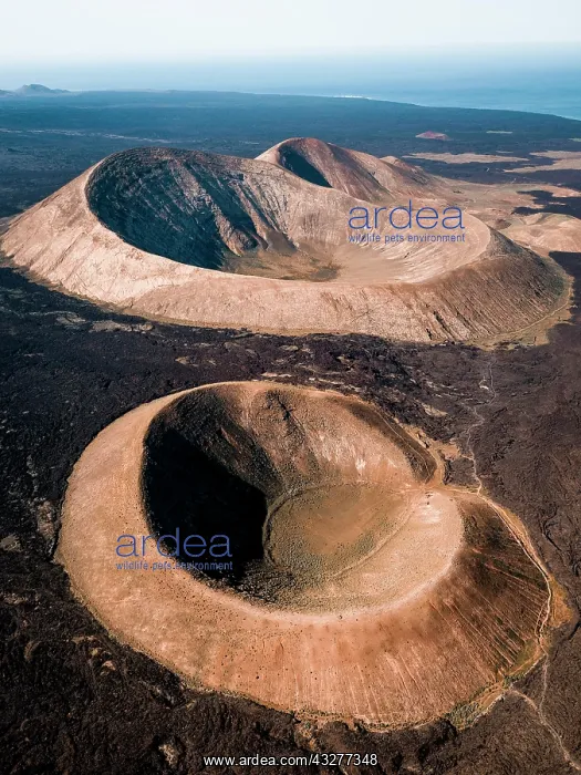 : Volcanic crater, Timanfaya National Park, drone : Volcanic crater, Timanfaya National Park, drone