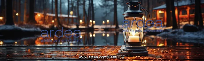  : Warm and inviting lit vintage lantern resting on