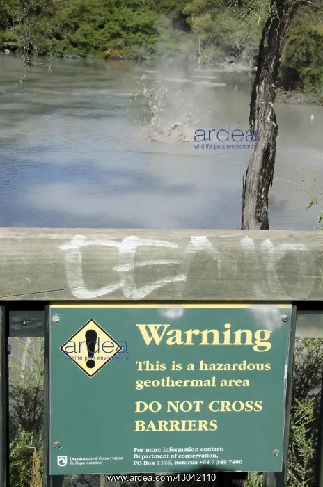  : Warning Sign - with sateam bubbling up from mud