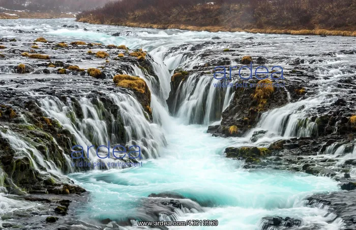 : Waterfall Bruarfoss in winter, in Selfoss, Southern : Waterfall Bruarfoss in winter, in Selfoss, Southern
