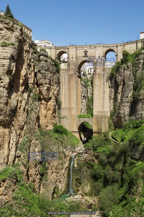 : The White Town of Ronda high above the river gorge El Ta : The White Town of Ronda high above the river gorge El Ta
