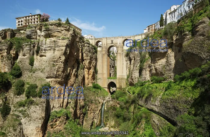 : The White Town of Ronda high above the river gorge El Ta : The White Town of Ronda high above the river gorge El Ta