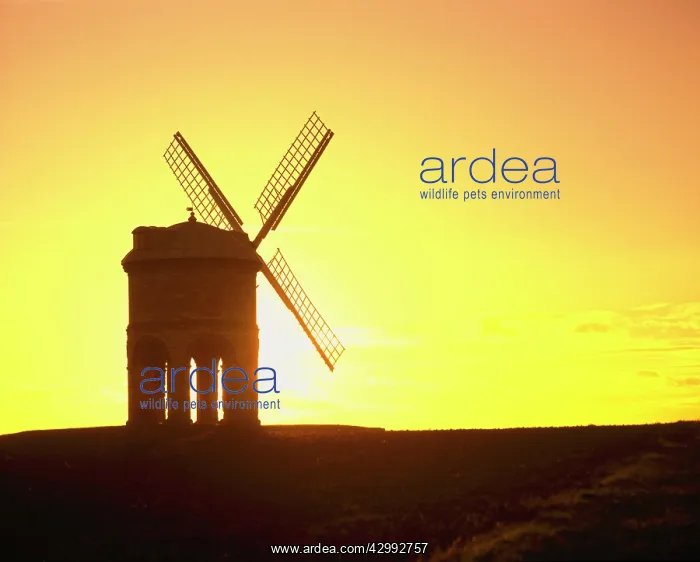 : Windmill - built on stone arches - silhouette at sunset : Windmill - built on stone arches - silhouette at sunset