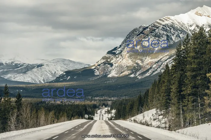 : Winter road trip on the Icefields Parkway with lots of snow and ice : Winter road trip on the Icefields Parkway with lots of snow and ice