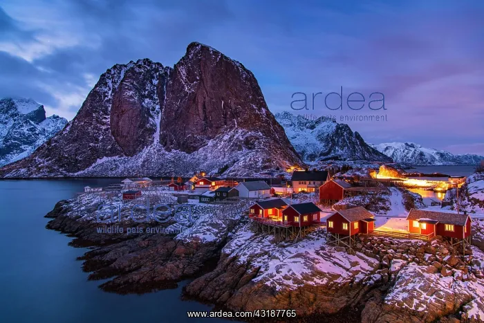 : Winter Scandinavian landscape with illuminated red : Winter Scandinavian landscape with illuminated red