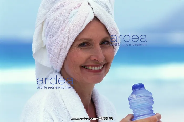 : Woman - in dressing gown and head towel-wrap - : Woman - in dressing gown and head towel-wrap -