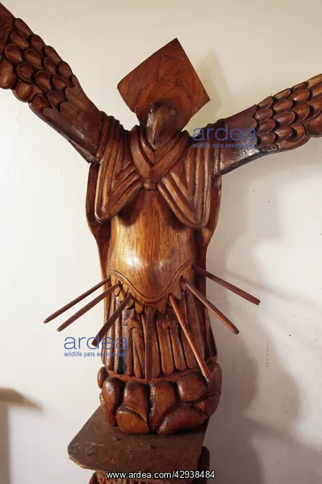 : Wooden figure combining angel with birdman in the : Wooden figure combining angel with birdman in the