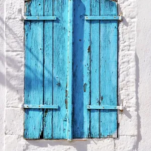 80190105 Blue Window Shutters - on traditional white 80190105 Blue Window Shutters - on traditional white