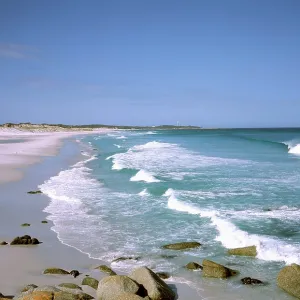 Bay of Fires coast - Eddystone Lighthouse in background Bay of Fires coast - Eddystone Lighthouse in background