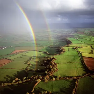 England - Aerial view, double rainbow over the England - Aerial view, double rainbow over the