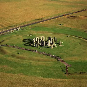 England - Aerial view of Stonehenge, with the main England - Aerial view of Stonehenge, with the main