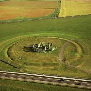 England - Aerial view of Stonehenge and the main England - Aerial view of Stonehenge and the main