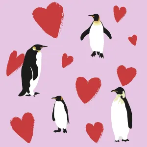 Group of Penguins against a pink background with Group of Penguins against a pink background with