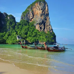 Long Tailed Boats on Railay Beach, Krabi, Thailand