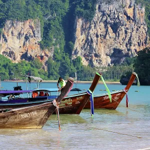 Long Tailed Boats on Railay Beach, Krabi, Thailand