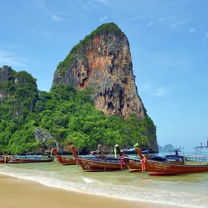Long Tailed Boats on Railay Beach, Krabi, Thailand
