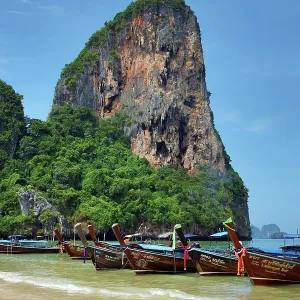 Long Tailed Boats on Railay Beach, Krabi, Thailand