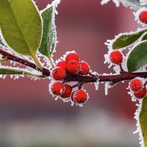 Obernai, frosted holly leaves