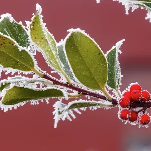 Obernai, frosted holly leaves
