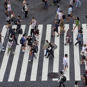 Pedestriations on the Shibuya Scramble Crossing, Shibuya, Tokyo