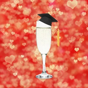 Prosecco / Champagne glass with mortarboard graduation hat