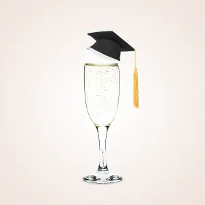 Prosecco / Champagne glass with mortarboard graduation hat