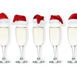 Prosecco / Champagne glasses with Christmas hats on