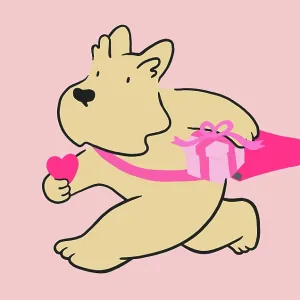 Scottie Dog delivering heart and gift Scottie Dog delivering heart and gift