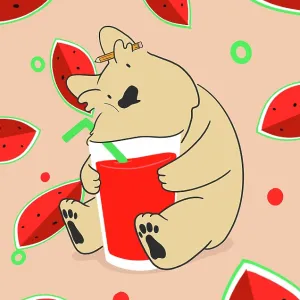 Scottie Dog with glass of red juice and watermelons Scottie Dog with glass of red juice and watermelons