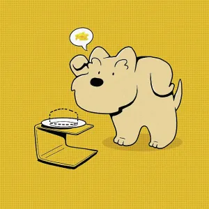 Scottie Dog looking at plate of missing cheese Scottie Dog looking at plate of missing cheese