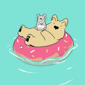 Scottie Dog and Mouse floating in inflatable doughnut Scottie Dog and Mouse floating in inflatable doughnut