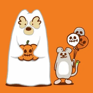Scottie Dog and Mouse in Halloween costume trick or treating Scottie Dog and Mouse in Halloween costume trick or treating