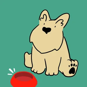 Scottie Dog sitting with empty food bowl Scottie Dog sitting with empty food bowl
