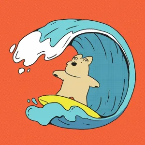 Scottie Dog surfing on a curling wave Scottie Dog surfing on a curling wave