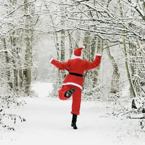 Snow - Father Christmas in snow covered tree lined lane Snow - Father Christmas in snow covered tree lined lane