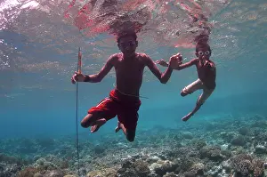 Fishermen: 80182204 Spear fishermen - boy and young man with