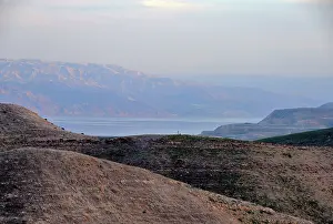 Hillside: 80184167 west bank with Dead Sea in background West