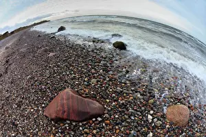 2014: 80185957 Granite Boulders and pebbled beach - fisheye