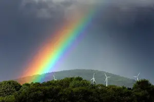 Turbines: 80186090 Rainbow - over woodland and wind turbines