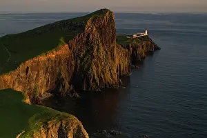 Skye: 80186722 Neist Point Lighthouse - cliffs side-lit