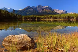 Herbert: 80187725 Herbert Lake - Bow Range reflected in calm