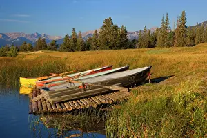Rowing: 80188128 Talbot Lake - colourful rowing boats at