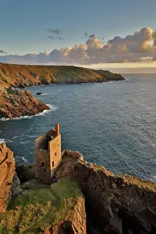 Cornwall: 80188638 Seascape - Engine House at Sunset Botallack