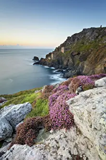 Cornwall: 80188640 Seascape - Engine Houses at Sunset Botallack