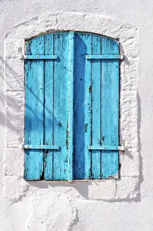 Shutters: 80190105 Blue Window Shutters - on traditional white