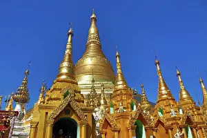 Burma: 80191429 Gold stupa and spires at the Shwedagon