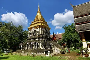 Chiang: 80191438 Gold topped elephant chedi at Wat Chiang