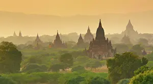 Burma: 80191448 Temples and pagodas at sunset on the Central